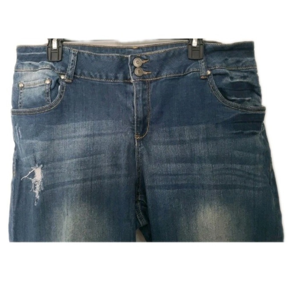 Lane Bryant Plus Size 18 Blue Denim Jeans Straight Inseam 26" Distressed - Picture 3 of 5